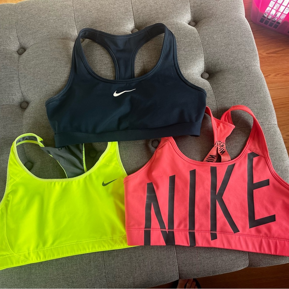 Nike Women's Sports Bra Trio - Black, Neon Yellow, Coral Pink